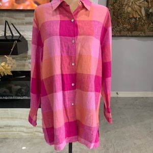 French Laundry Multi -Pink Shades Plaid Long Sleeve Button Down Top. Size L(120)